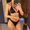 4PCS Halter With Sarong Long Sleeve Bikini Female Swimsuit Women Swimwear Four-pieces Bikini Set Bather Bathing Suit Swim V6338B