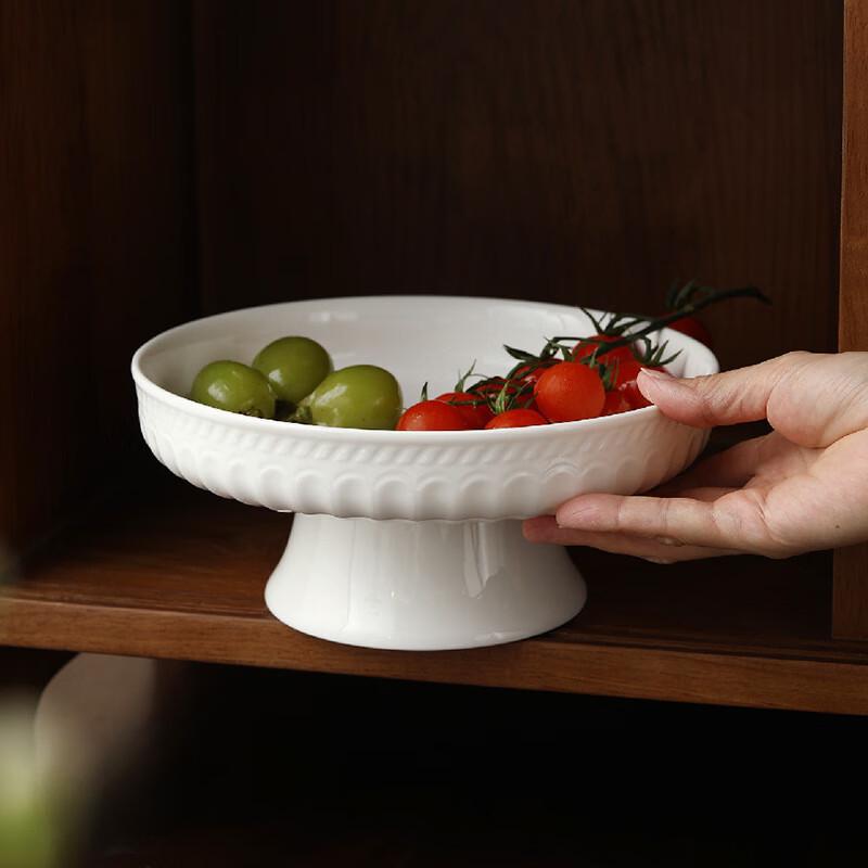 Nordic Light Luxury Ceramic Embossed High-Foot Dessert Bowl