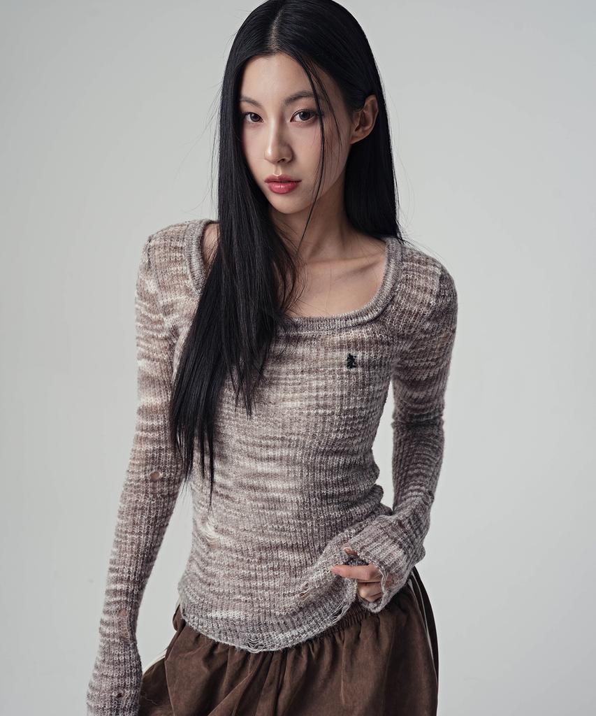 AVANDRESS Multi Damage Scoop Knit_2Colors