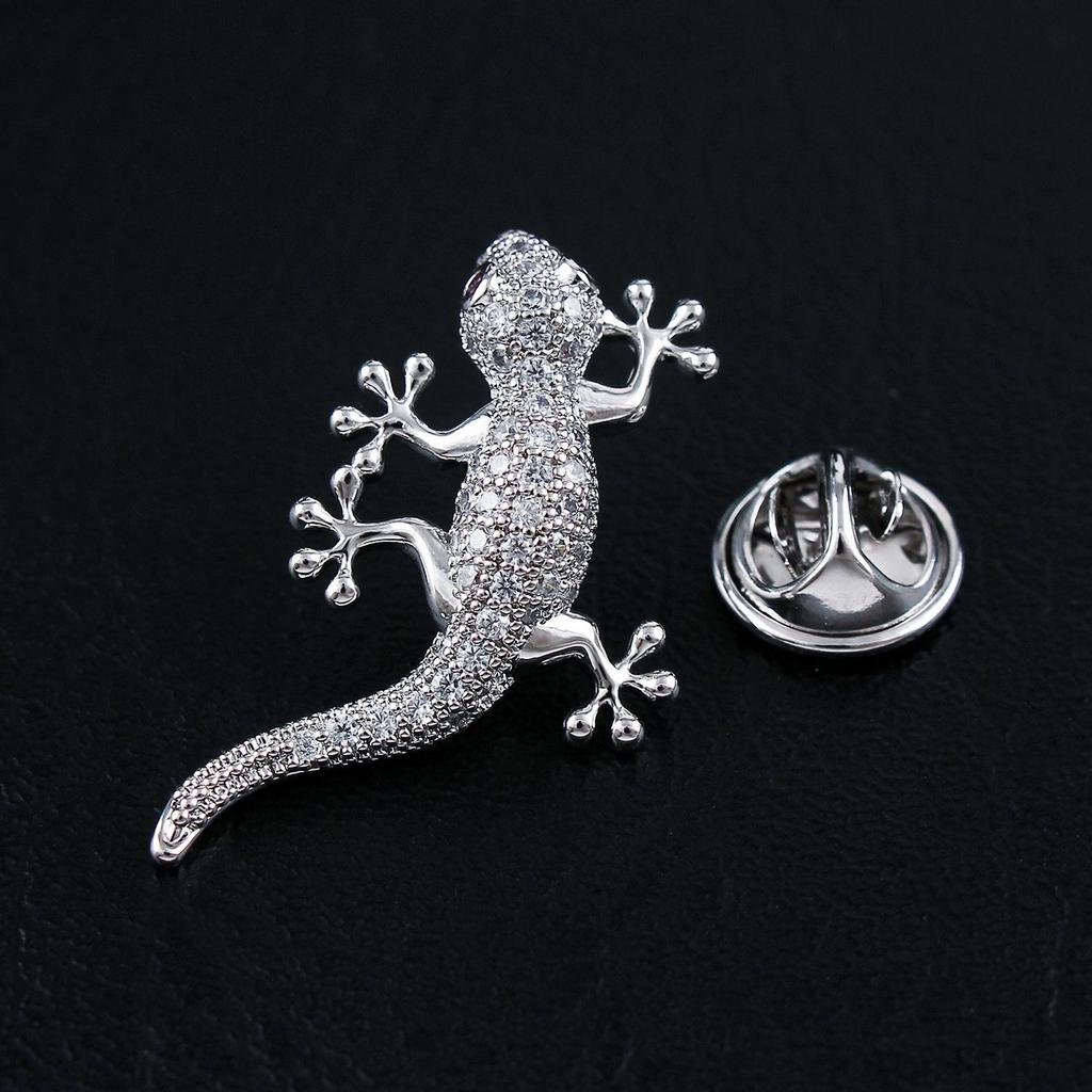 Fashion Gecko Zircon-Inlaid Men's & Women's High-Grade Brooch Corsage with Anti-Exposure Buckle