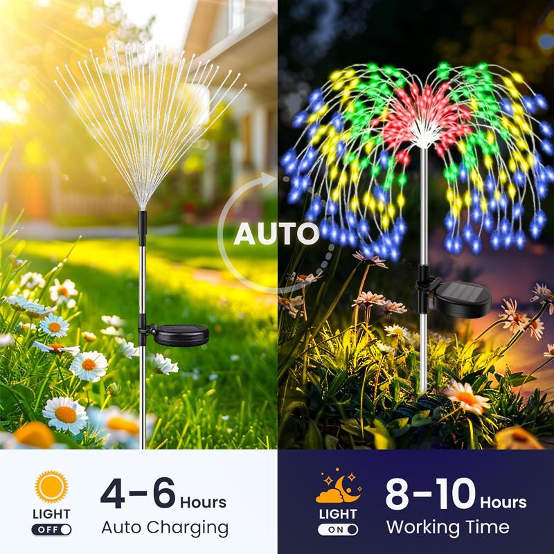 200LED Solar Flower Lights Outdoor Waterproof Garden Firework Fairy Pathway Lights for Patio Lawn Balcony Yard