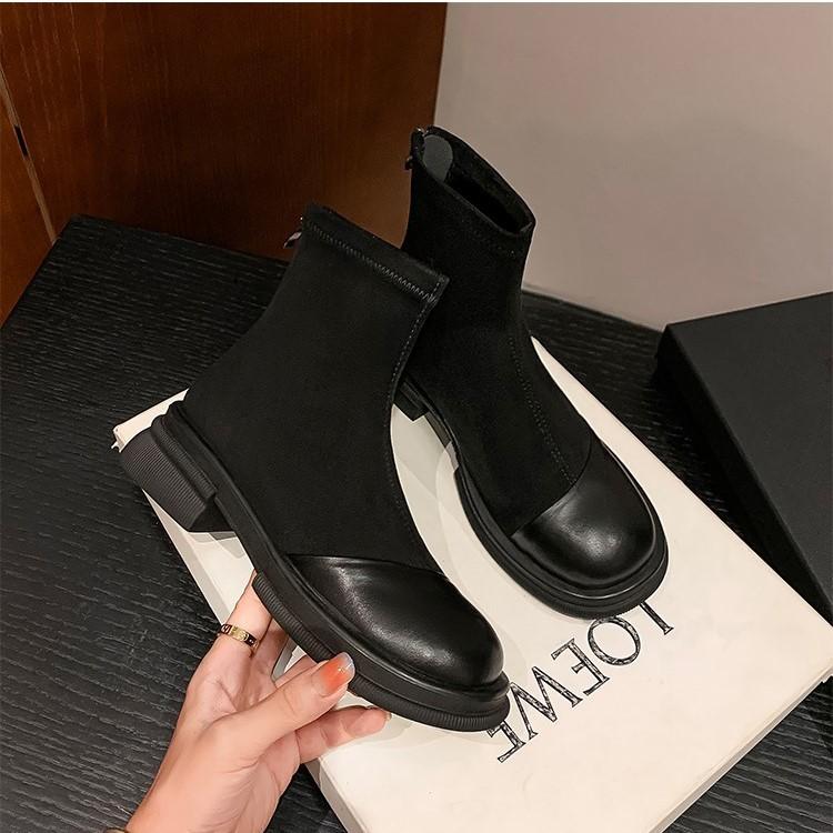 Elastic Sleeve Martin Boots Women's Autumn and Winter New Versatile Slim Short Boots Retro Thick Heel Boots