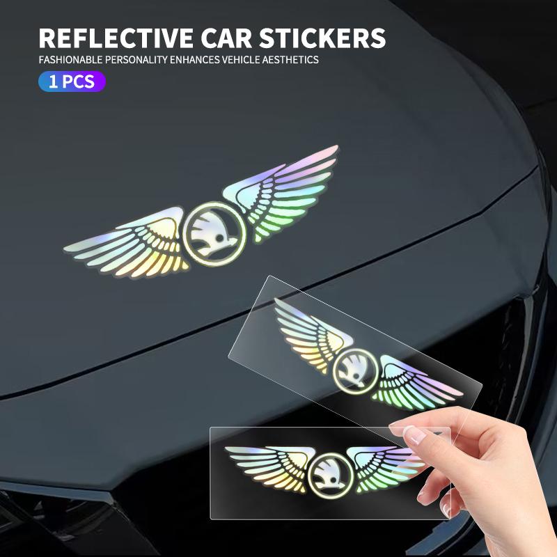 bqfhy4 Colorful Reflective Laser Car Refit Personalized Wing Sticker For Skoda Octavia Superb Rapid Kodiaq Karoq Fabia Kamiq Enyaq Yeti