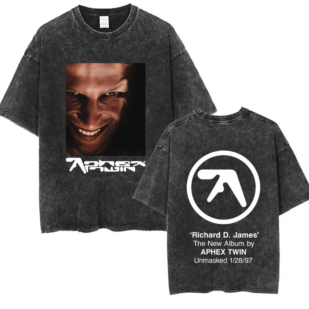 T-shirt Doppiamente Lavata Aphex-Vintage per Uomo e Donna, T-shirt Casual a Maniche Corte Taglia L, T-shirt Retro in Cotone di Alta Qualità