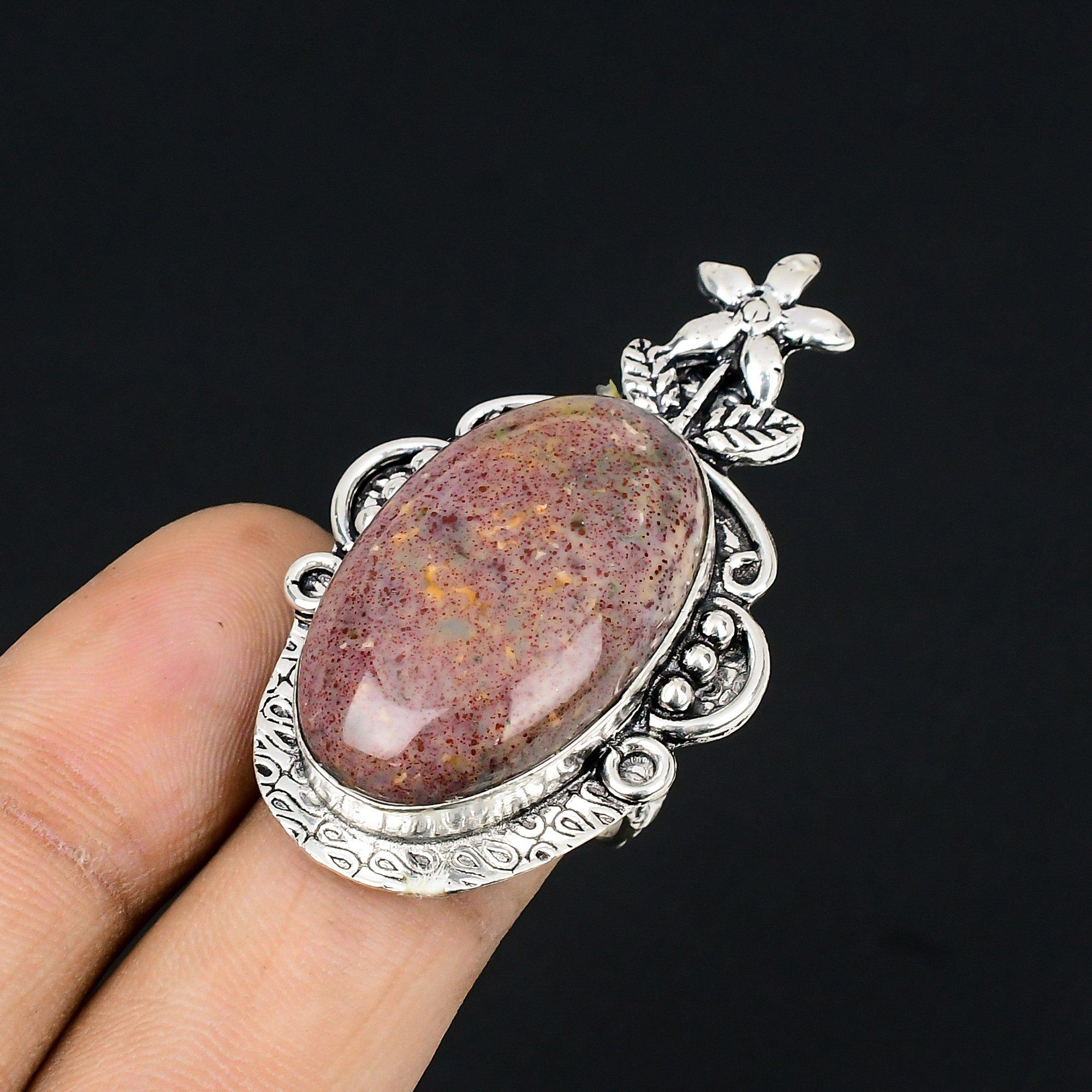 

Natural Bloodstone Gemstone Promise Flower Red Ring Size 6 925 Sterling Silver 6