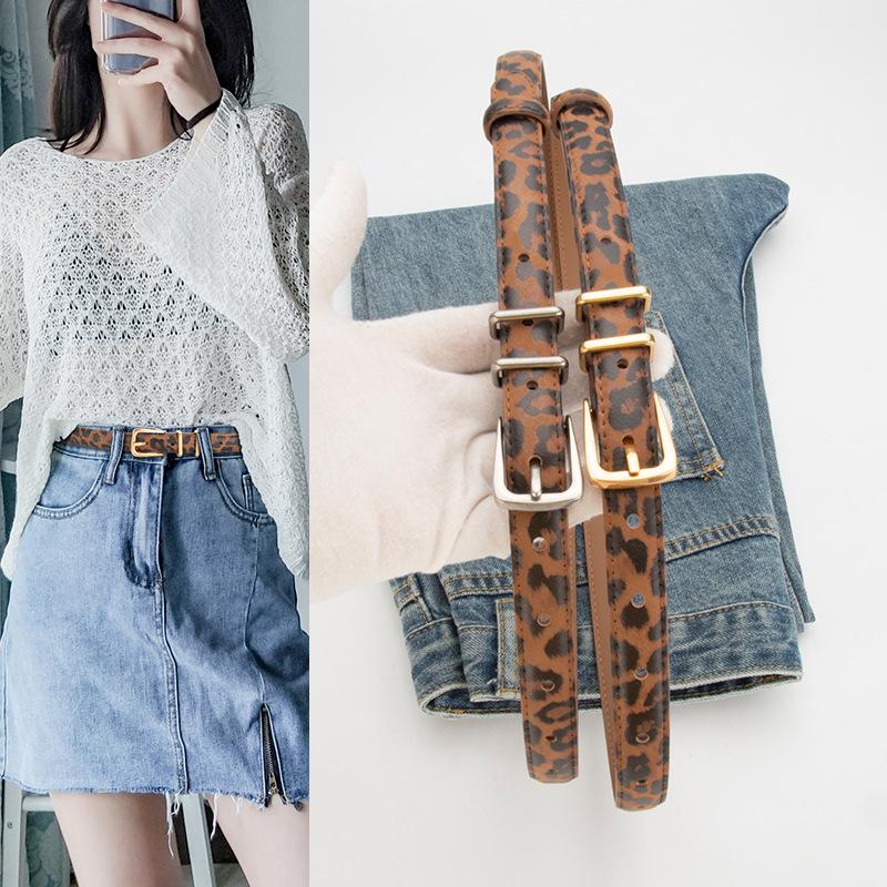 Genuine Leather Women's Belt Retro Alloy Pin Buckle Fashionable Leopard Leather Pattern Belt Decorative Belt for Women