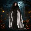 Dress Up Women Halloween Costume Lace Up Hooded Cloak Funny Mesh Ghost Cloak  Children