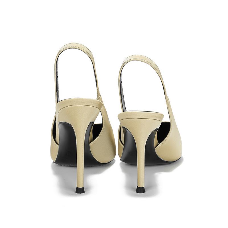 Fashion Pointed-Toe Flip-Top Backheel Sandals In Avocado Color Slender High Heels Satin Shallow Cut Sexy Trendy French Fashionversatile
