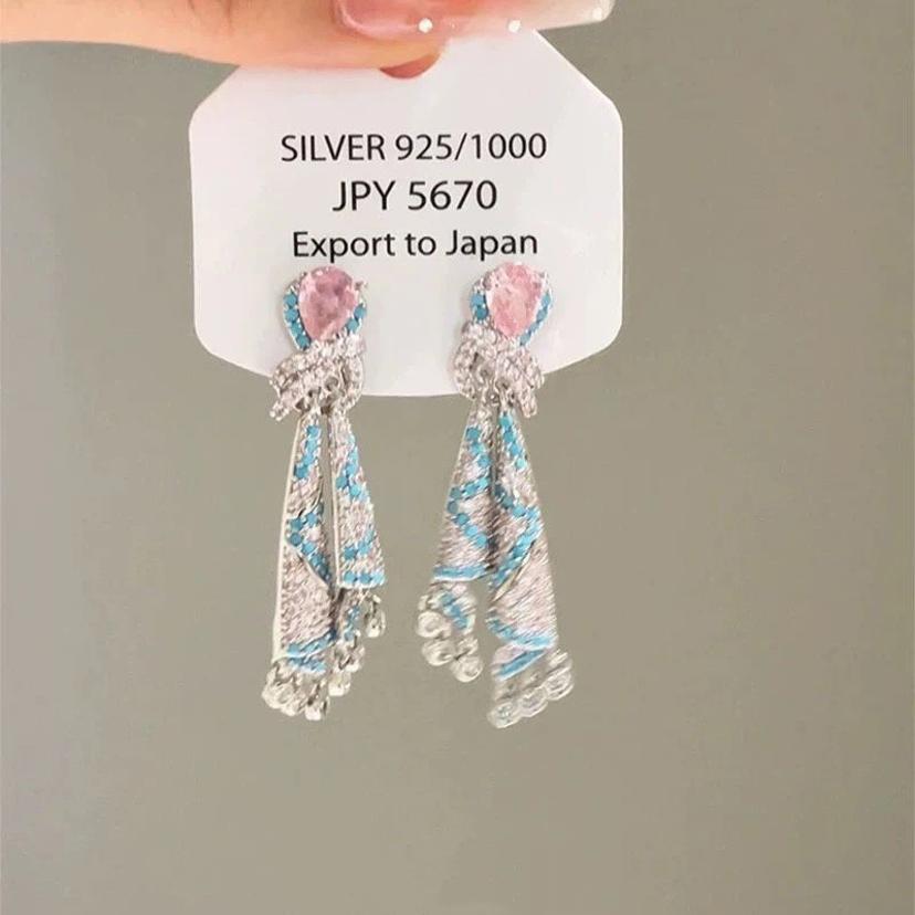 

Новые серьги из серебра S925 с инкрустацией сапфиром королевского синего цвета, модные, изысканные, с трехмерной резьбой, свадебные украшения розовый