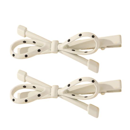 2Pcs French Style Hairpin Dot Print Hollow Bow Design Hair Clips Face Slimming Versatile Hair Accessory