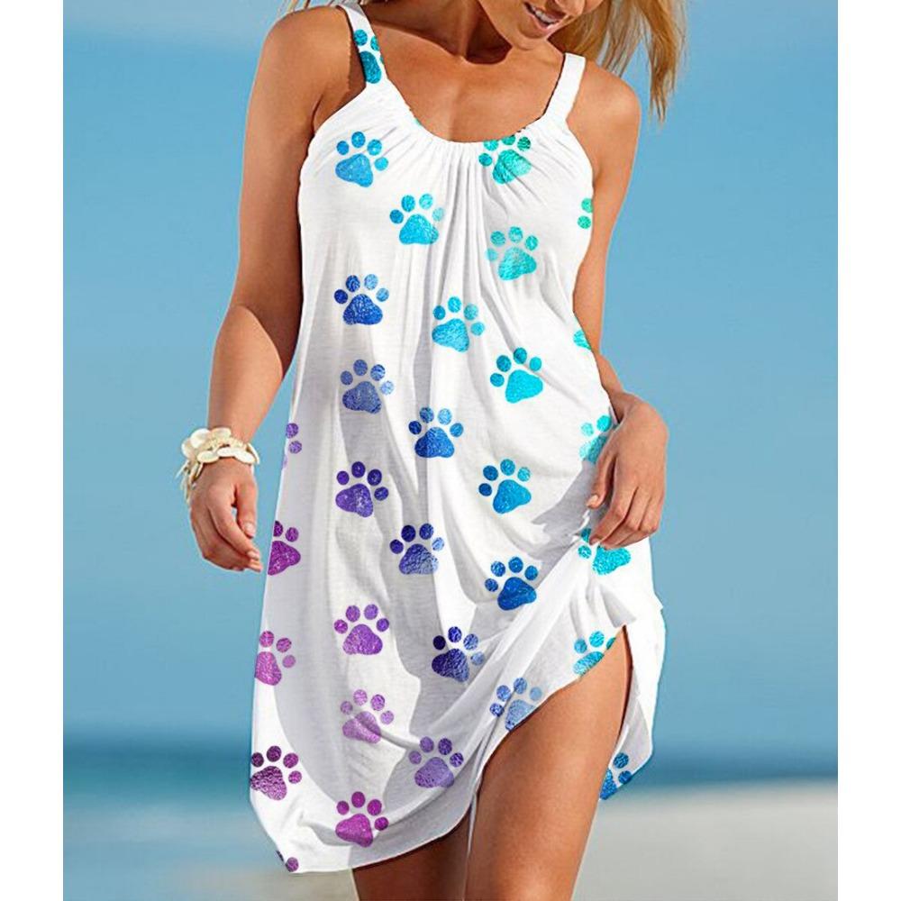 

Летняя новая мода 3D-принт собачьей лапки пляжное платье женские платья-комбинации без рукавов уличная одежда в стиле бохо пляжная одежда для женщин и девочек вечернее платье 5XL