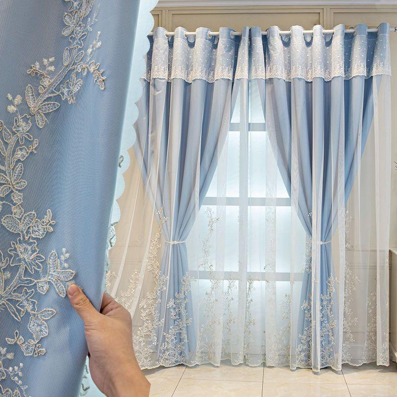Modern European Style Curtains Pink Lace Embroidery Thickened Curtains Blackout Sunscreen Bedroom Living Room Balcony Curtains