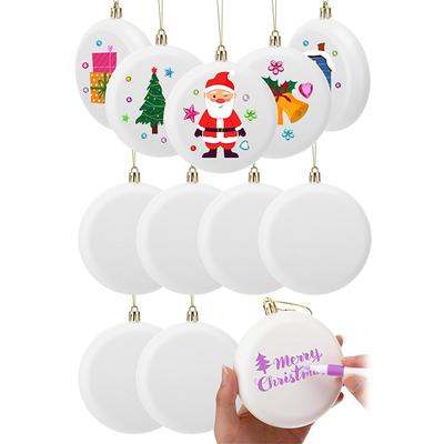 12 Adet Noel Boş Beyaz Top Süs 3.15 İnç Plastik Beyaz Mat Düz Disk Top Noel Ağacı Asılı Süsler