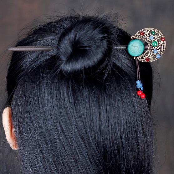 Retro Walking Hairpin, Ancient Hanfu Fringed Headdress, Hairpin, Court Classical Disc Hair, Wooden Hairpin, Hair Accessories