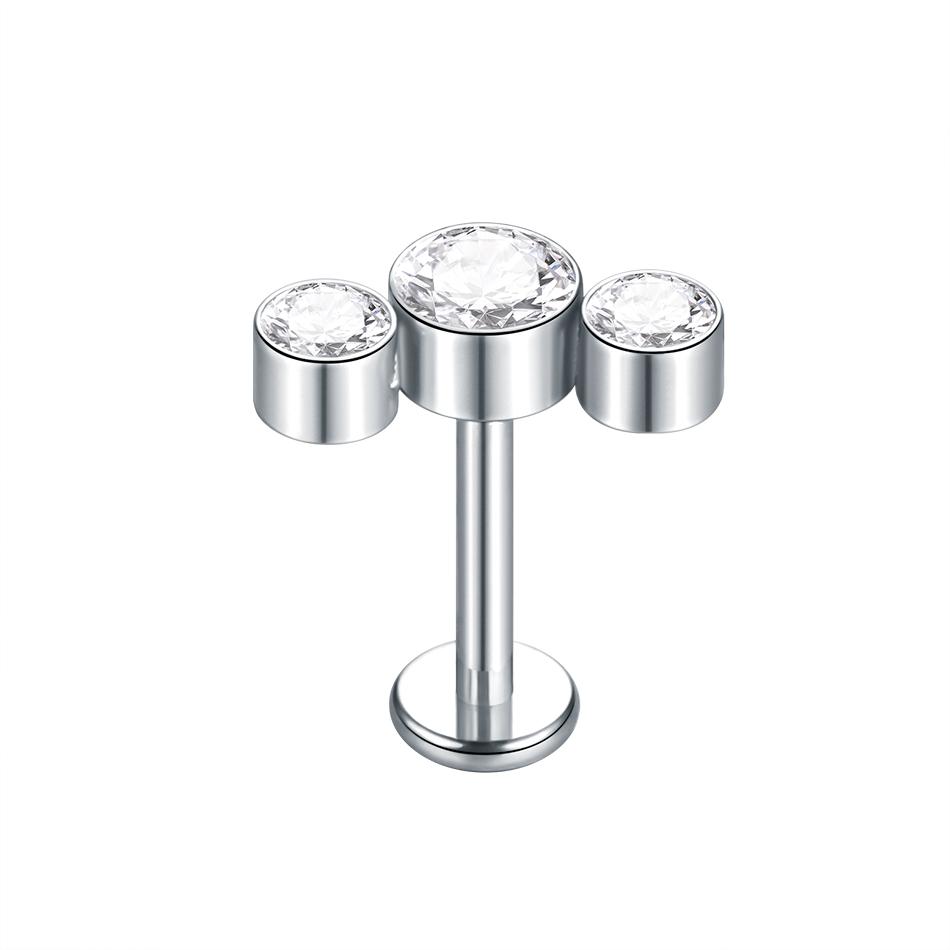 1PC G23 Titanium Ear Labret Piercings Flat Back Earrings Crystal Cluster Helix Tragus Pirsing Cartilage Lobe Piercing Jewelry