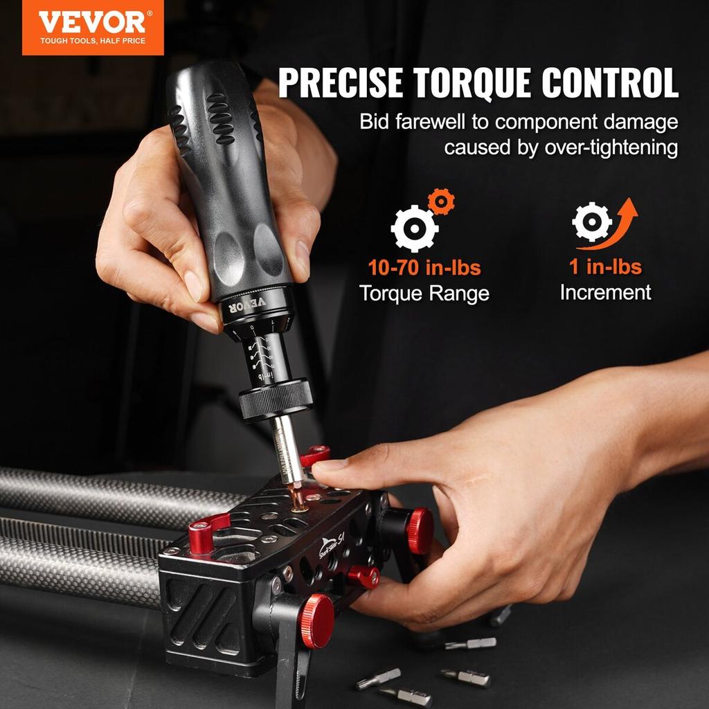 Adjustable Torque Screwdriver 1/4" Range 10-70 In/lb W/ 1 In-lb Increment