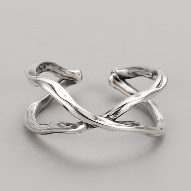 Retro Used Gewebt Kreuz Damenmode 925 Sterling Silber Schmuck Persönlichkeit Einfache Linie Wickel Öffnungsringe TYB408