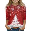 Christmas Day Print Tops For Youth Girls 4-11 Years Round Neck 3/4 Sleeves T-Shirts Trendy Tops Outfit Tees
