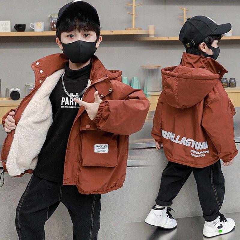 Boys' Fleece-Lined Jacket, Winter Casual Children's Cotton Coat