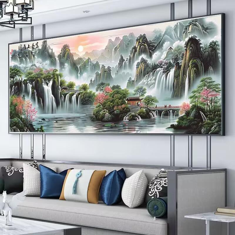 Flowing Wealth Landscape Cross-stitch: New Style Embroidery for Living Room or Study Room