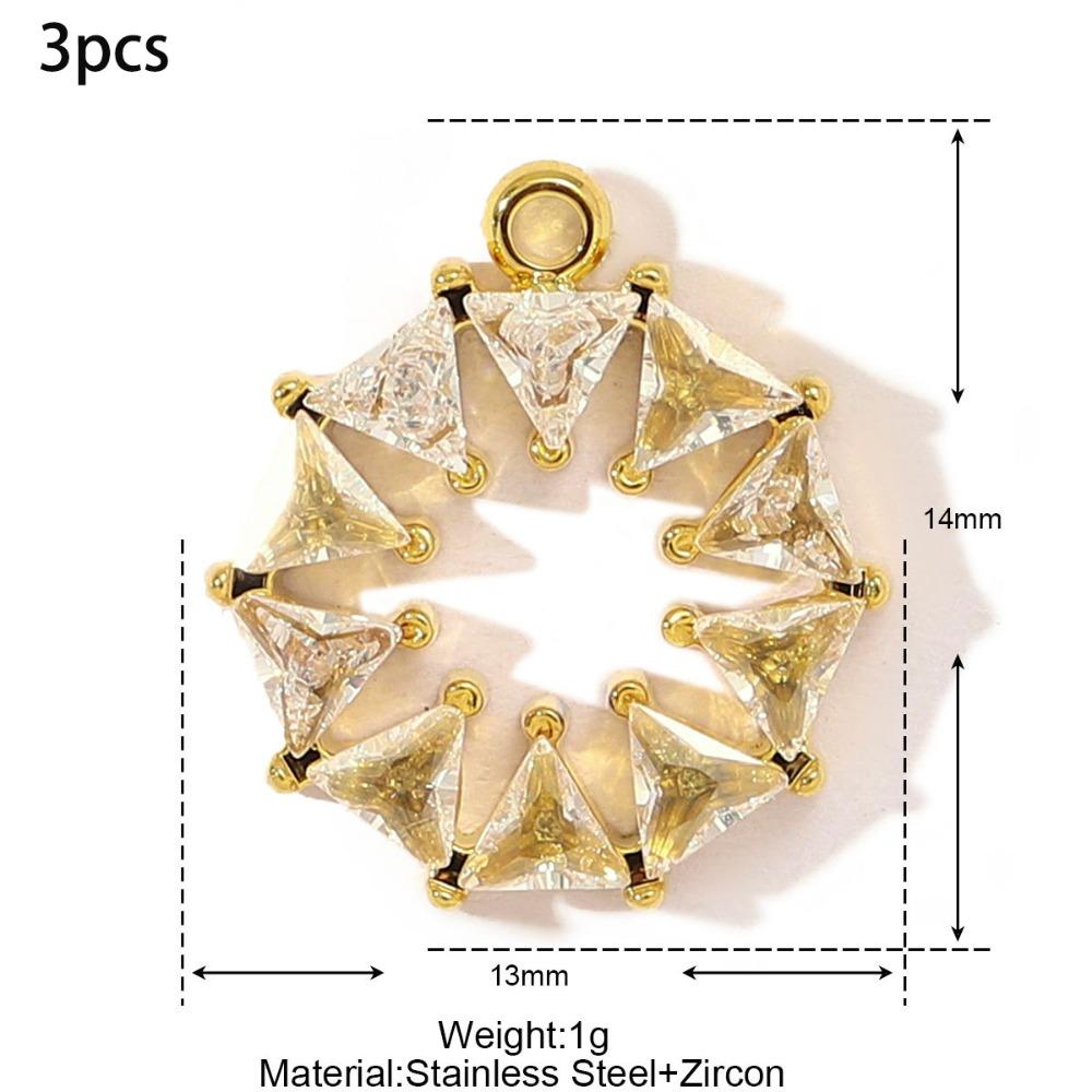 3pcs Stainless Steel Cross Charm Vintage Heart Charm Fashion Cubic Zircon Pendant Gift