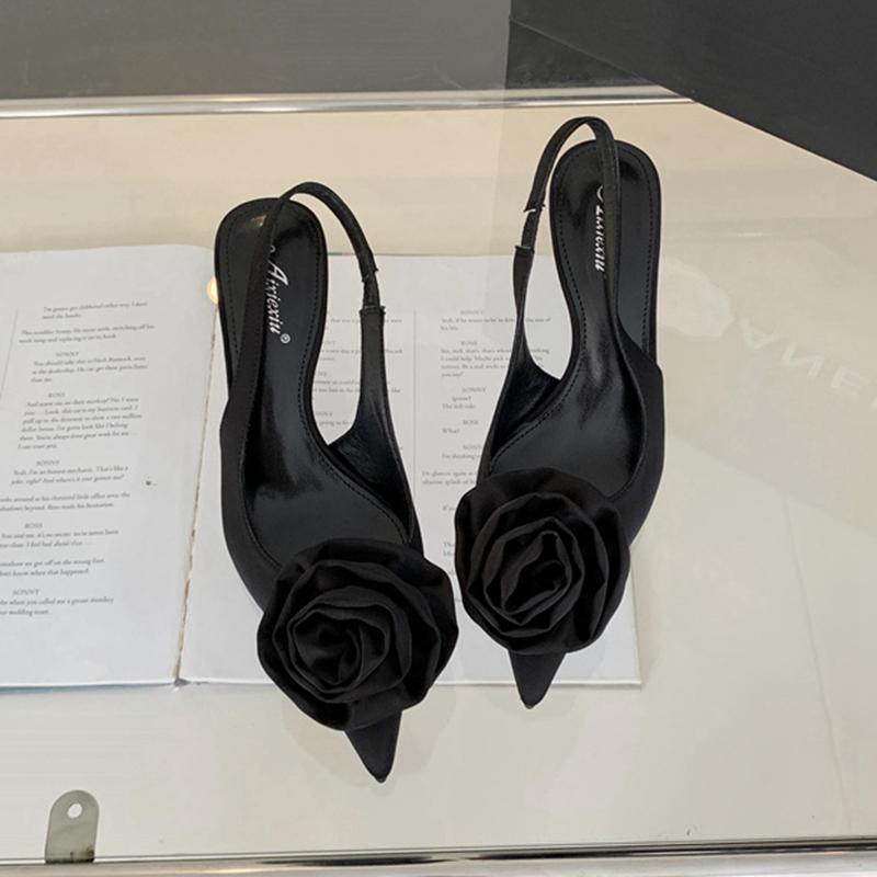 Fashion SUOJIALUN 2024 Spring New Brand Women Sandal Fashion Big Flower Ladies Elegant Slingback Shoes Thin High Heel Dress Pumps Shoes
