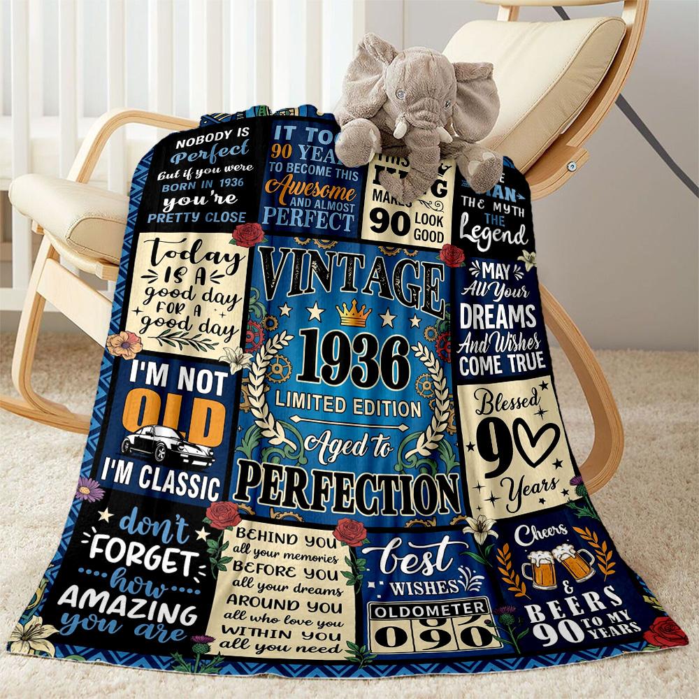 90th Birthday Celebration Blanket Soft Warm Cozy Perfect for Office Chair Office Bedding for All Occasions Playful Design