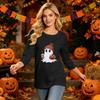 Women's Fashion Casual Halloween Print Three-Quarter Sleeve Neck Top for Fall Festive Wear