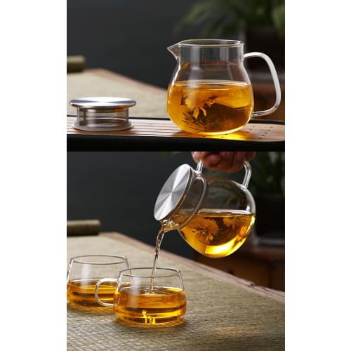 Desirable Jumping Leaf Pot, stovetop safe, with measuring scale, heat-resistant glass, microwave and dishwasher safe, coffee server (660ml teapot)