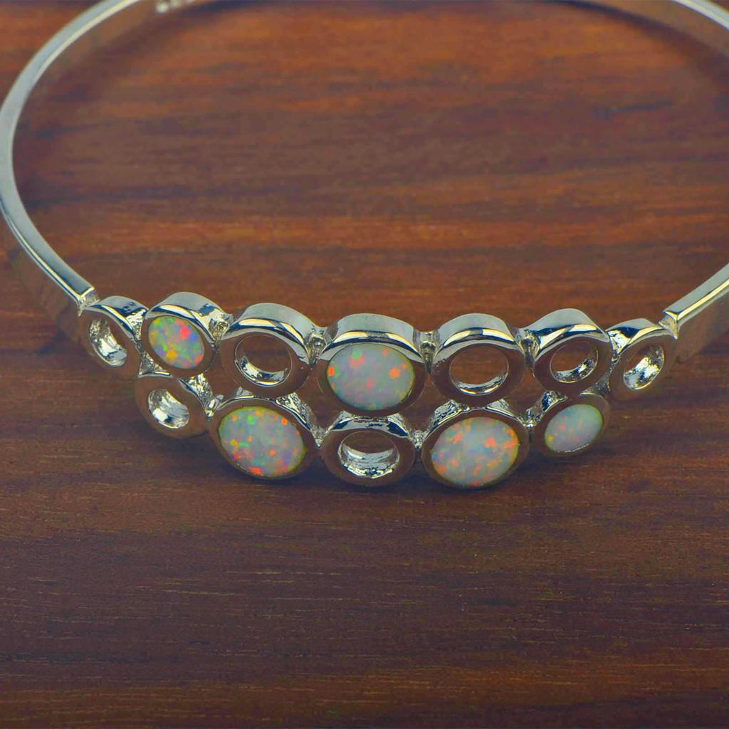 Hawaiian-Style Opal Inlaid Bangle Bracelet Jewelry