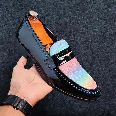 Fashion Men Party Flats Black Golden Formal Patchwork Tassel Leather Casuals Shoe Men Handmade Wedding Men Loafers Moccasins Dress Shoes