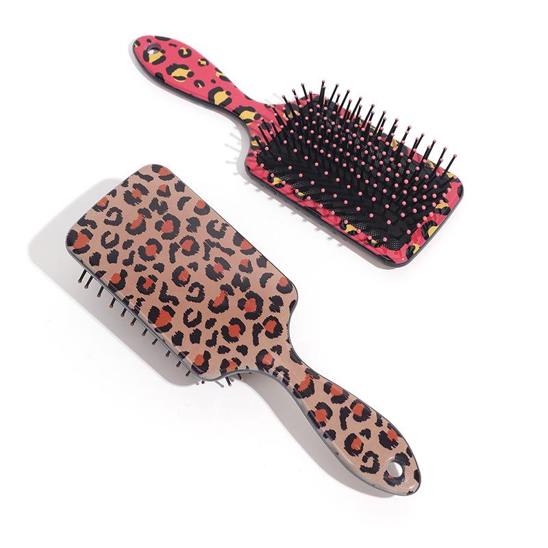 

Leopard Print Double-Sided Air Cushion Hairdressing Comb - Massage Scalp, No-Knot Airbag Design коричневий