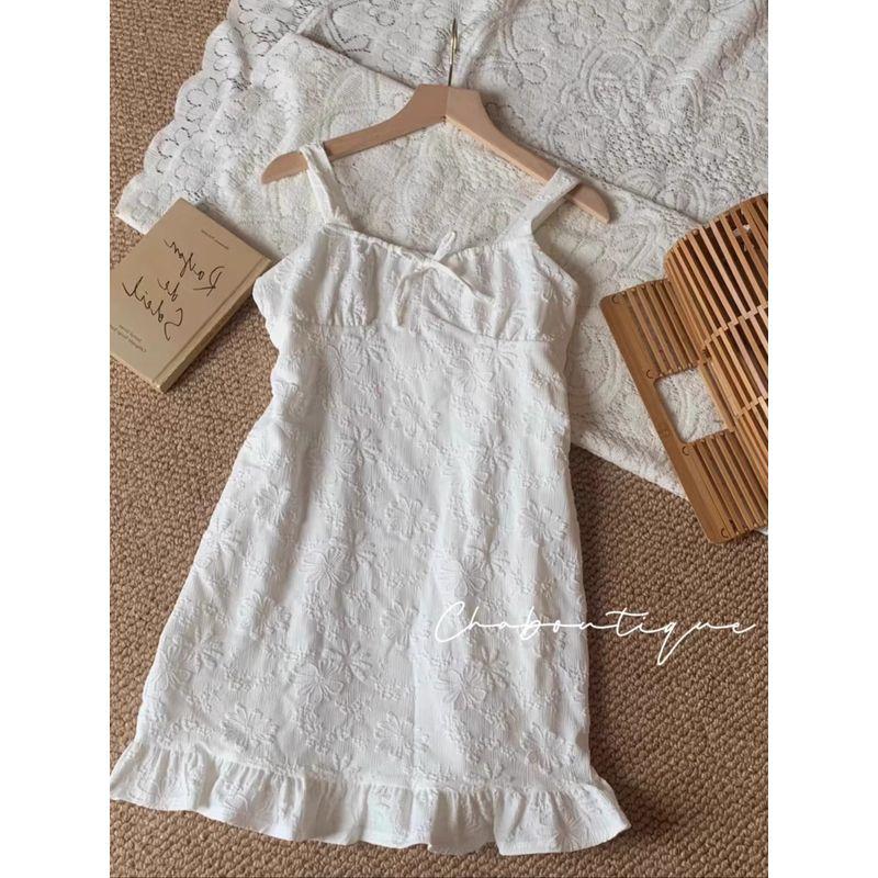 

@ Внешняя торговля * Чисто белый рельефная вышивка цветочный ремешок эластичное платье-боди