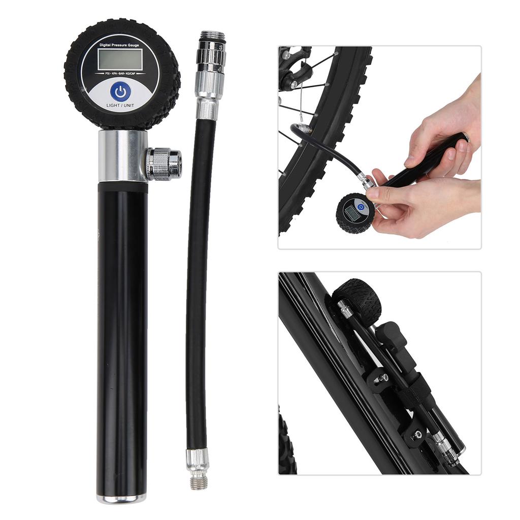 Bicycle Digital Display Air Pump with Needles Hose Kit Bike Tire Puncture Repair Tool Set