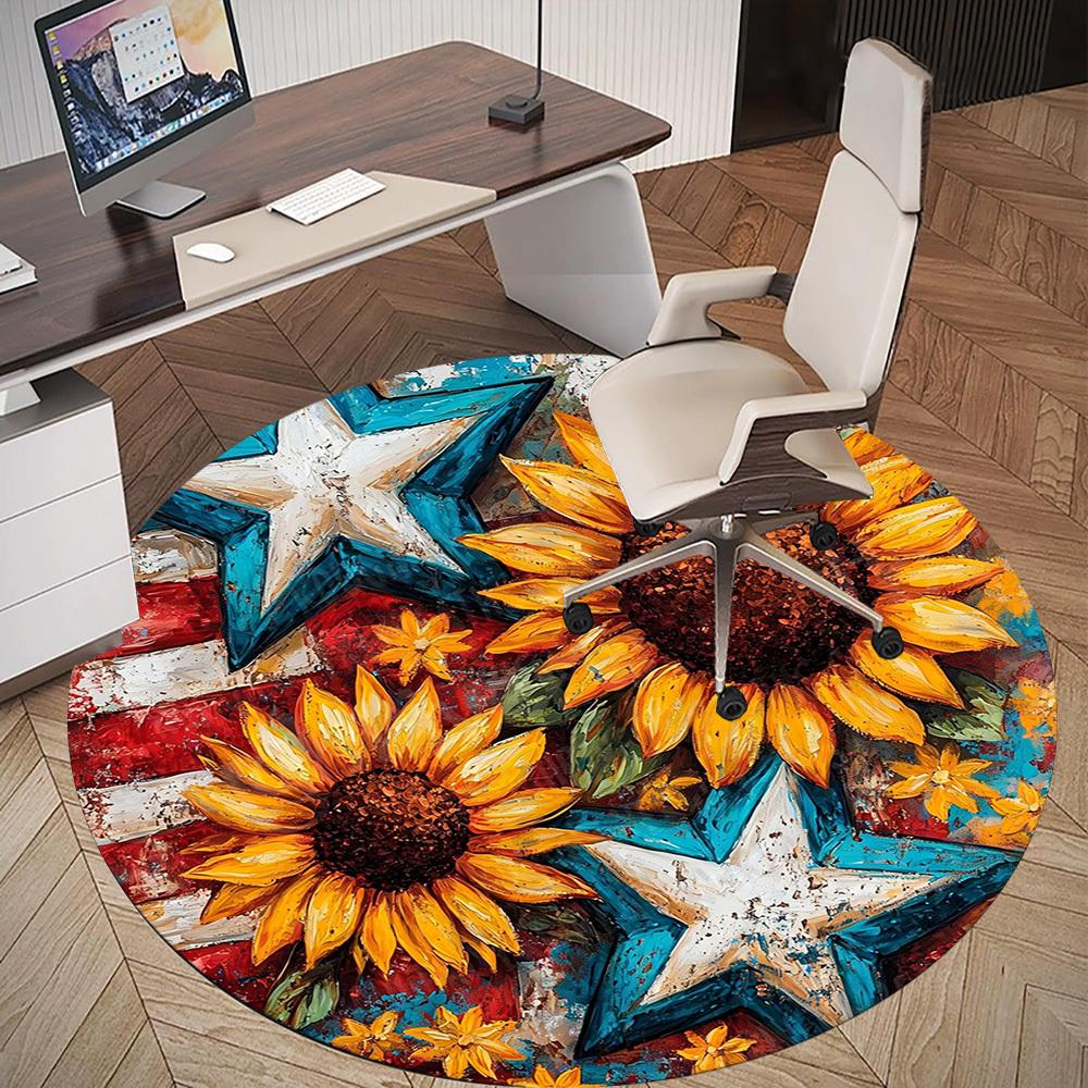 1PC sunflower flag Office Round Area Rug, Under Office Chairs Bedroom Living Room Home Decor, Carpet for Office -1110112