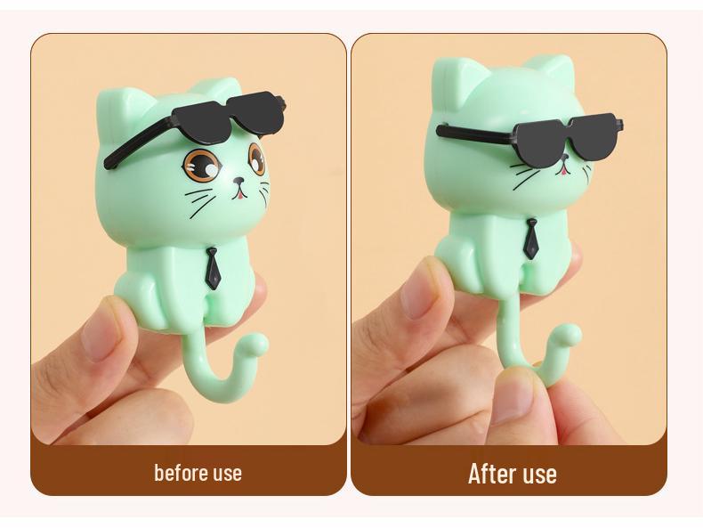 Rotating Black Cat Adhesive Wall Hook for Coats, Keys, and Hats - No-Drill Installation