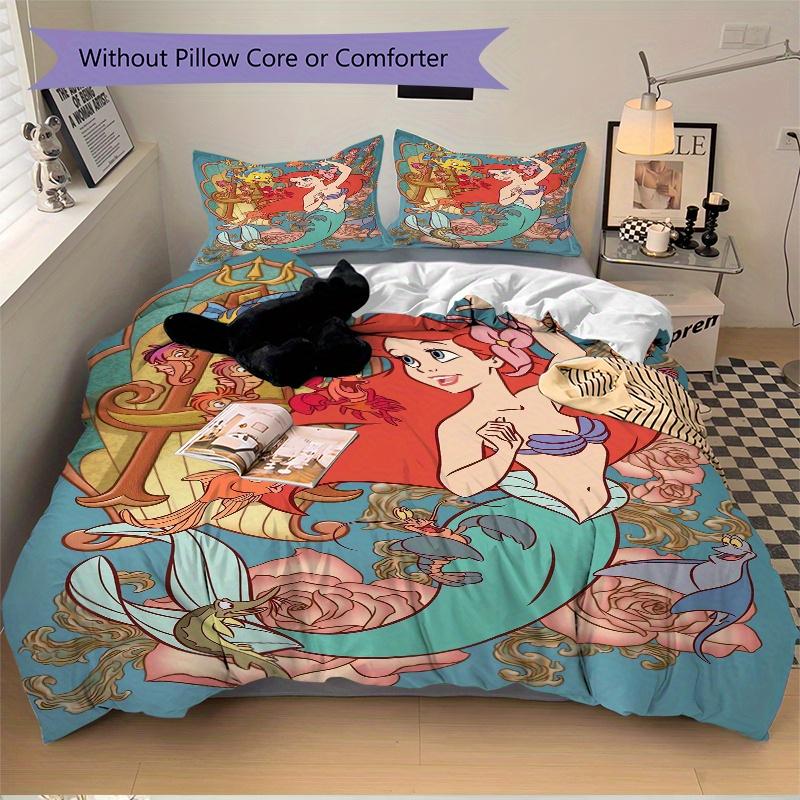 3pcs Disney Princess Ariel Mermaid Sea Life Friends Print Cover Set Ultra Soft, Breathable, and Comfortable Bedding with Stylish Design for Bedro