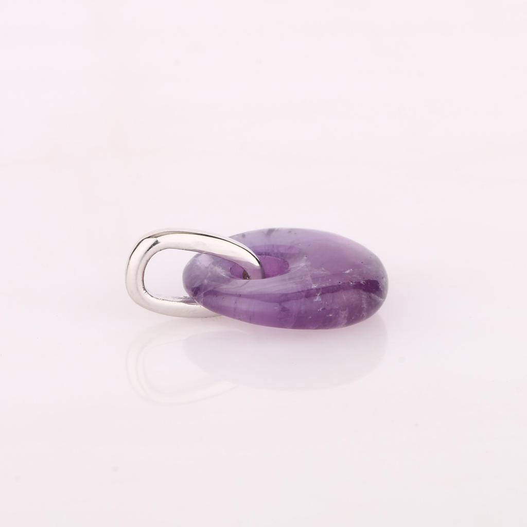 African Amethyst Donut Pendant 925 Sterling Silver Rhodium Plated Minimal Fine Jewelry Gift for Her