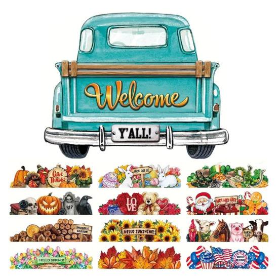 

Подвесной приветственный знак на входной двери грузовика с 12 альтернативными сезонными праздничными декорациями, приветственный знак в форме грузовика на осень, День благодарения, Хэллоуин D