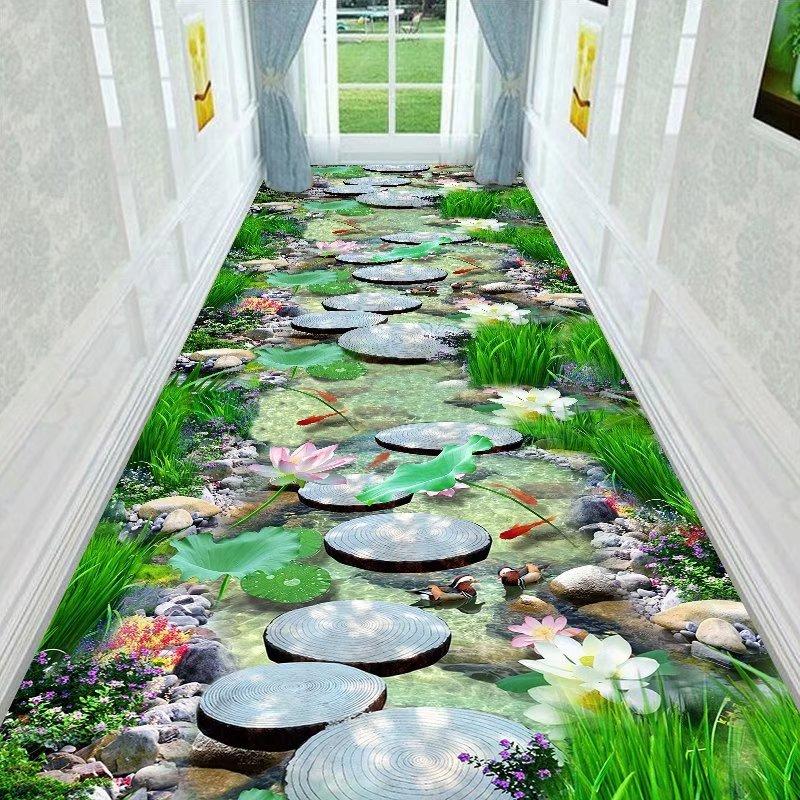 3D Three-dimensional Corridor Long Carpets Grass Stone HALLWAY Rug Can Be Customized Runner Carpet Paved Pastoral Road Stair Mat