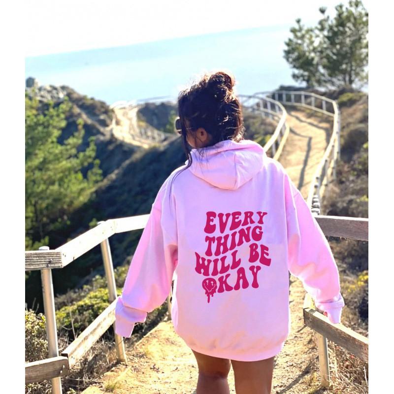 Oversized Hooded Sweatshirt Women Men Long Sleeve Fleece Lined Casual Streetwear With Letter Print