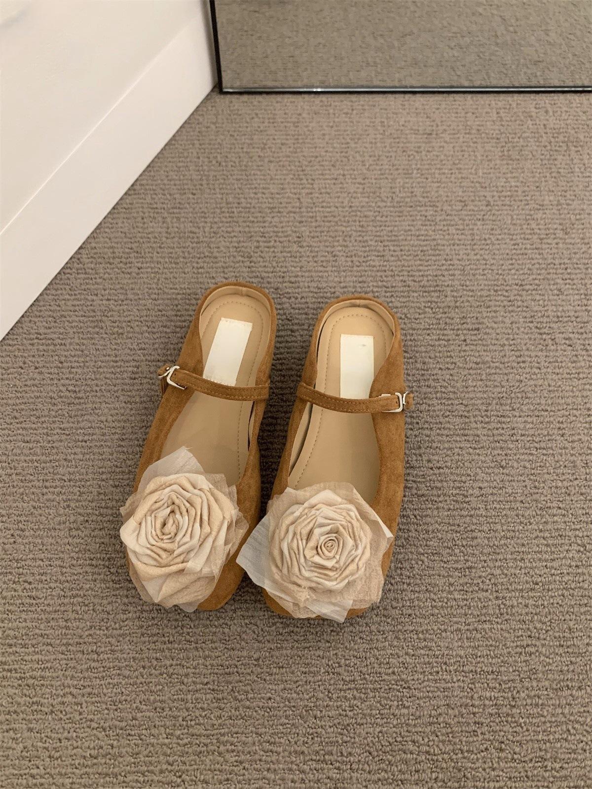 

Flat bottom rose bag head half slippers women s summer wear lazy one pedal Mary Jane Muller shoes cool slippers 40