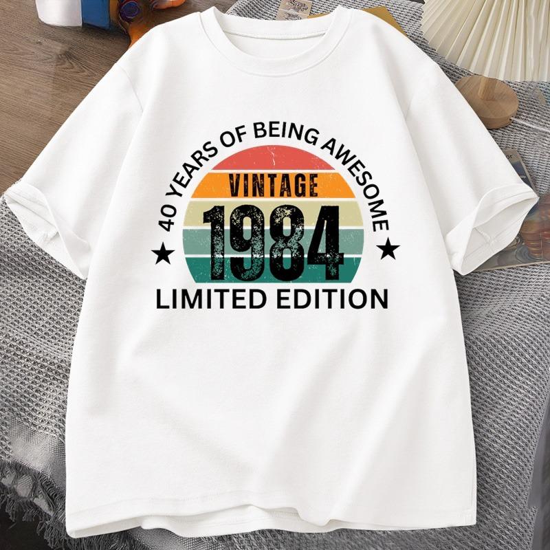 40th Birthday Women Tshirt Made In 1984 Vintage Tshirt 40 Years Old T Shirts for Unisex Casual Short Sleeve Unisexs Clthing Oversized