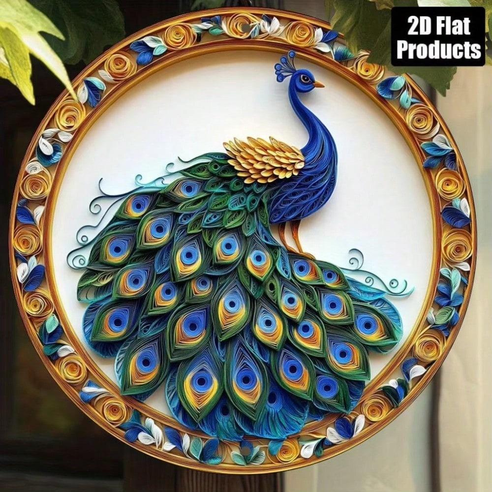 Metal Peacock Wall Art Blue Gold Home Decor Handmade Craft Ornament 20x20 белый