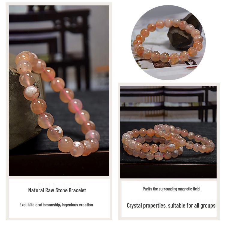 Cherry Blossom Agate Bracelet - Pink Flower Beaded DIY Jewelry, Fashion Versatile.