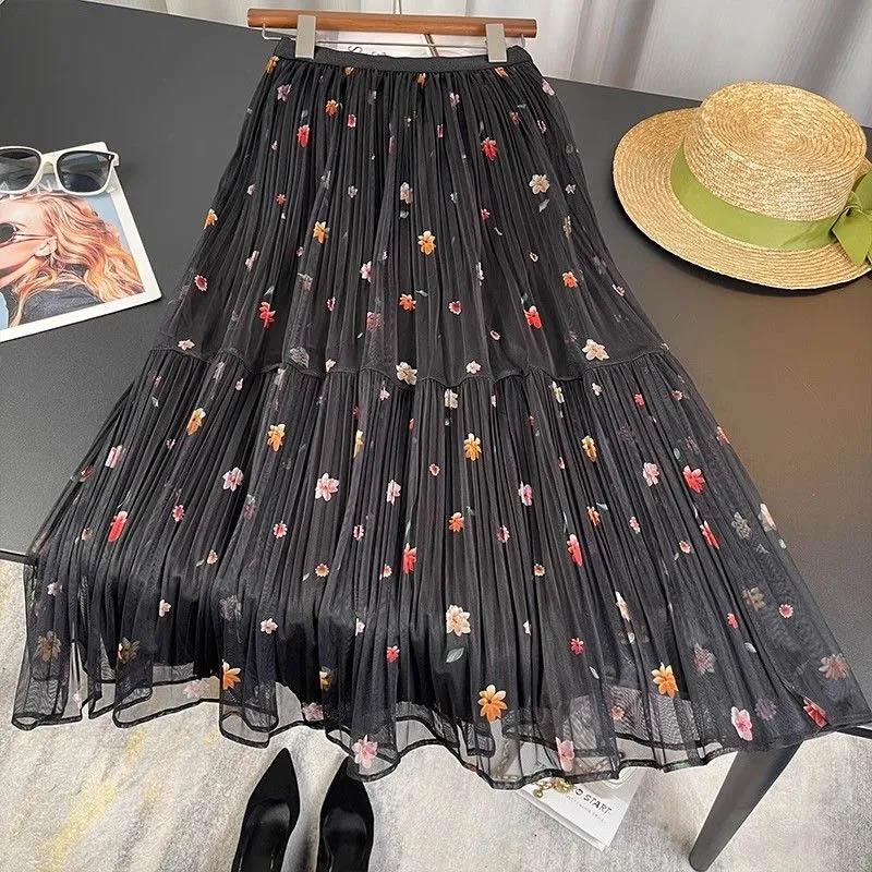 

Вышитый бюстье юбка женская летняя эластичная талия тонкая струящаяся повседневная мягкая длинная юбка XL чёрный