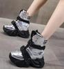 Fashion 2024 New High Quality 9cm Patent Genuine Leather Platform Wedge Ankle Booties Women Fashion Chunky Sneakers Spring Autumn Shoes
