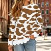Women's Scalloped Hem Crewneck Sweatshirt Loose Fit Fashion Graphic Print Long Sleeve Pullover Top