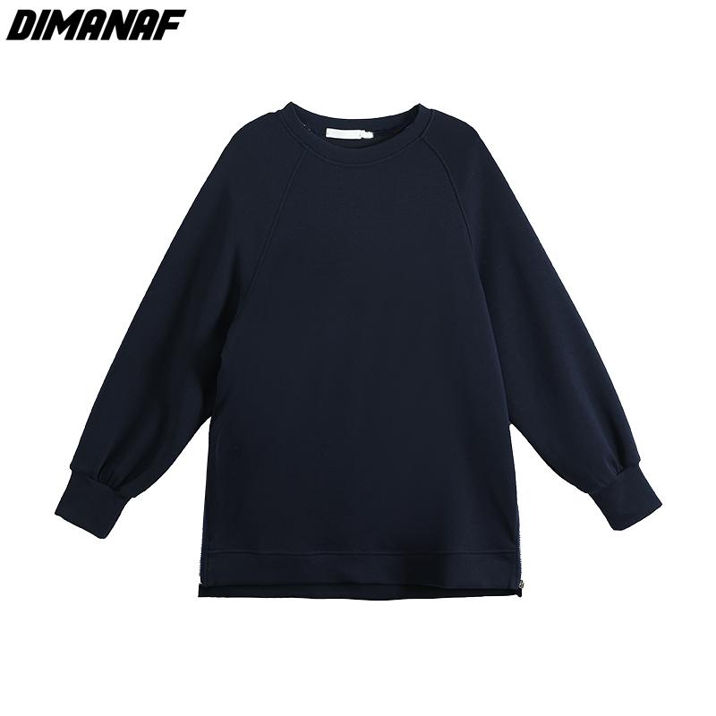Dimanaf Autumn Women Plus Size T-Shirt Casual Lady Tops Shirts Tunic Clothing Oversize Loose Solid Long Sleeve Sweatshirts