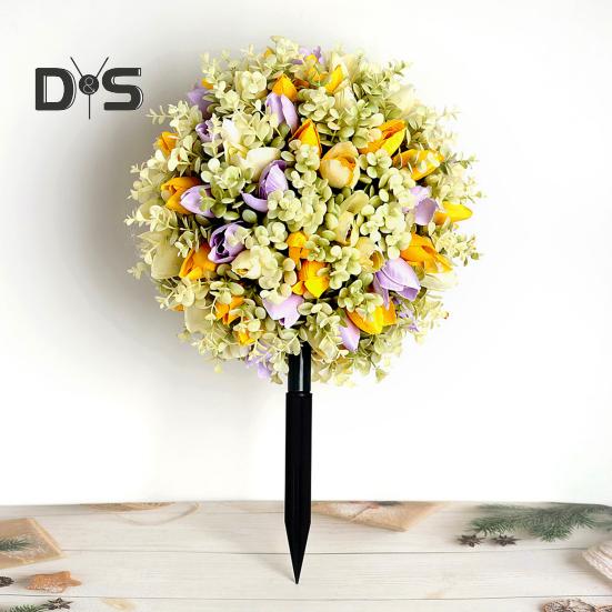 Artificial Flower Ball with Spike Realistic Faux Roses Weatherproof Artificial Rose Blooms Ball Garden Decor for Indoor Outdoor Use